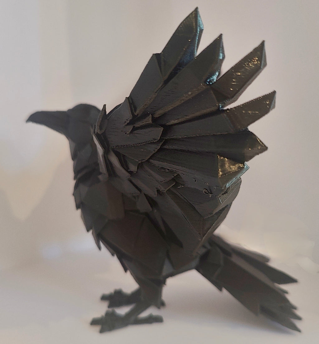 Striking 3D Printed Raven Sculpture – Dark Geometric Art Piece