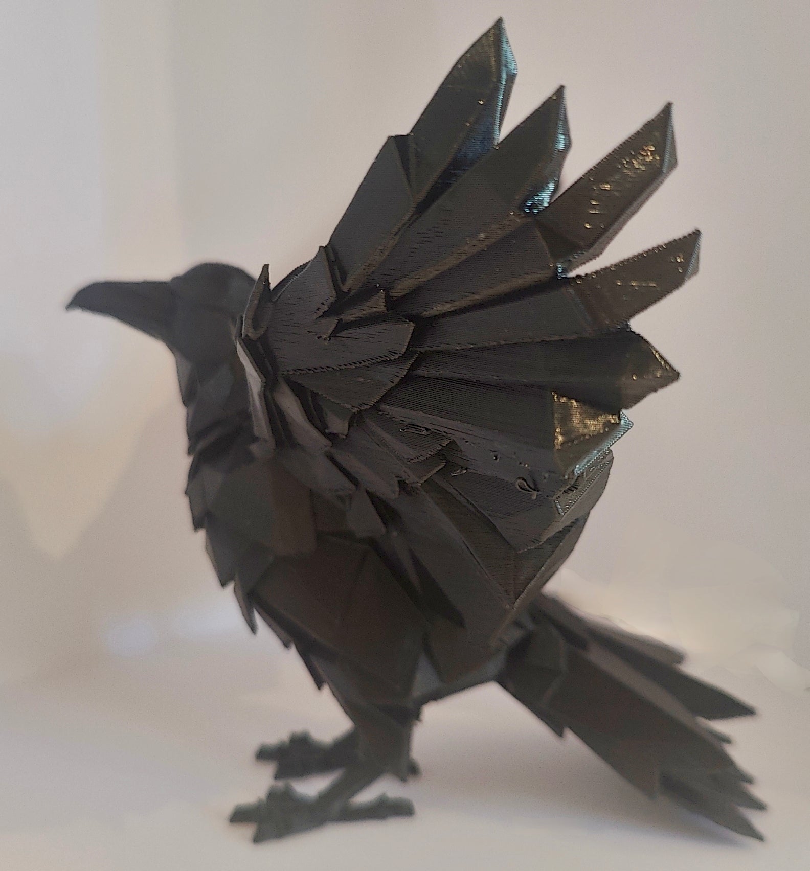 Striking 3D Printed Raven Sculpture – Dark Geometric Art Piece