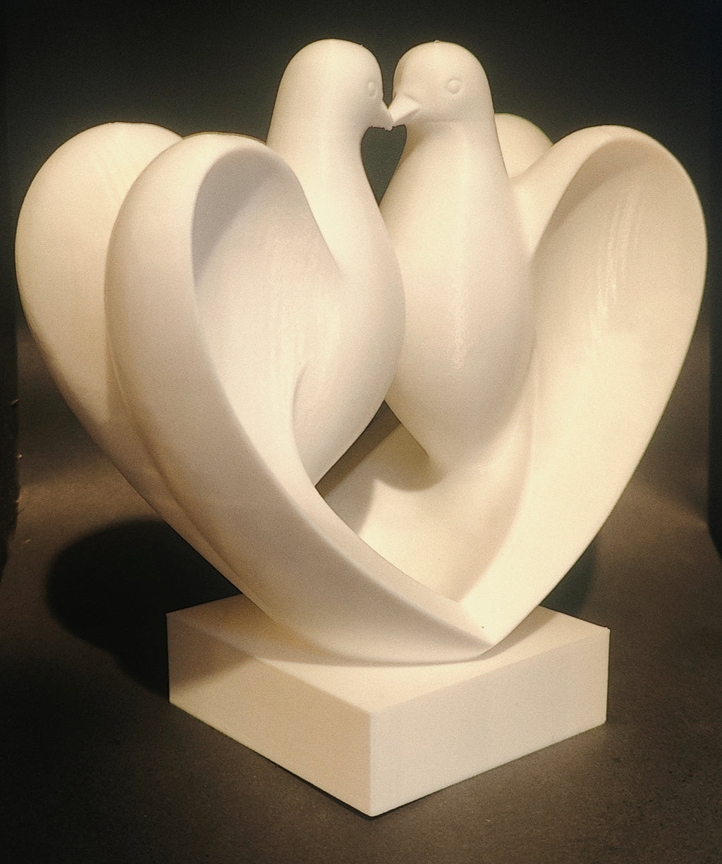 Love Birds Heart Sculpture Matte White
