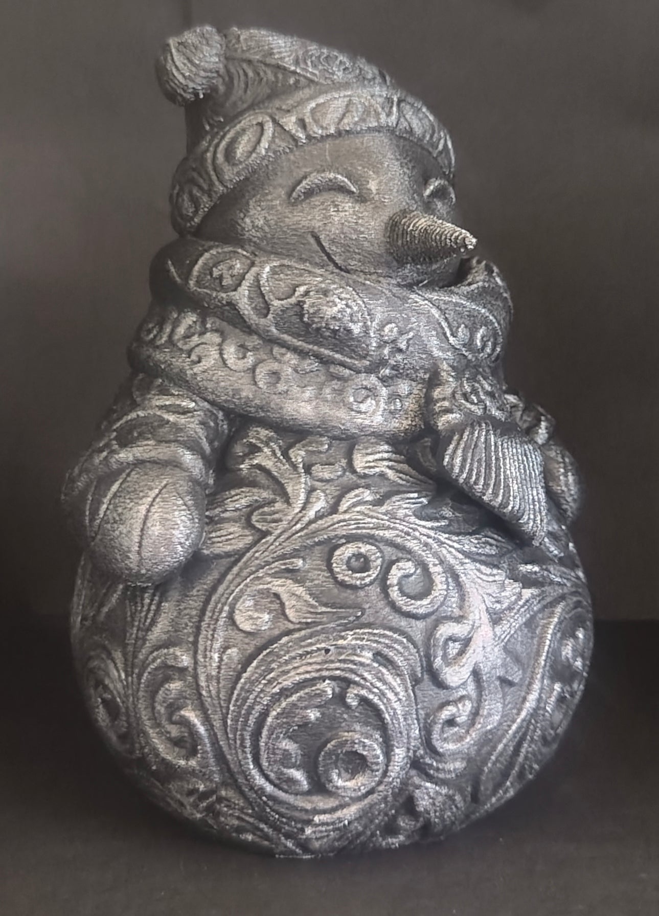 Ornate Snowman Sculpture Stone Style Finish