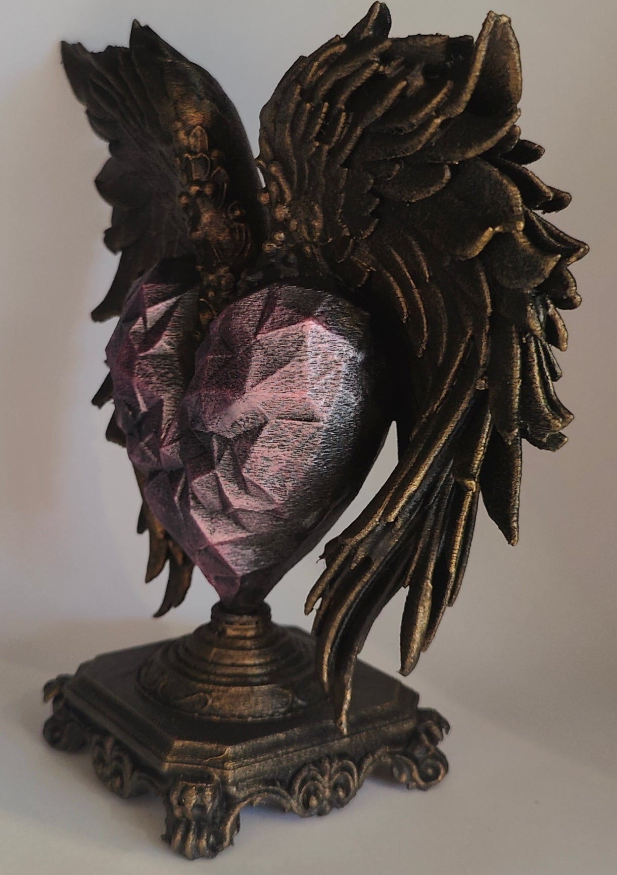Winged Heart Sculpture Antique Gold & Rose