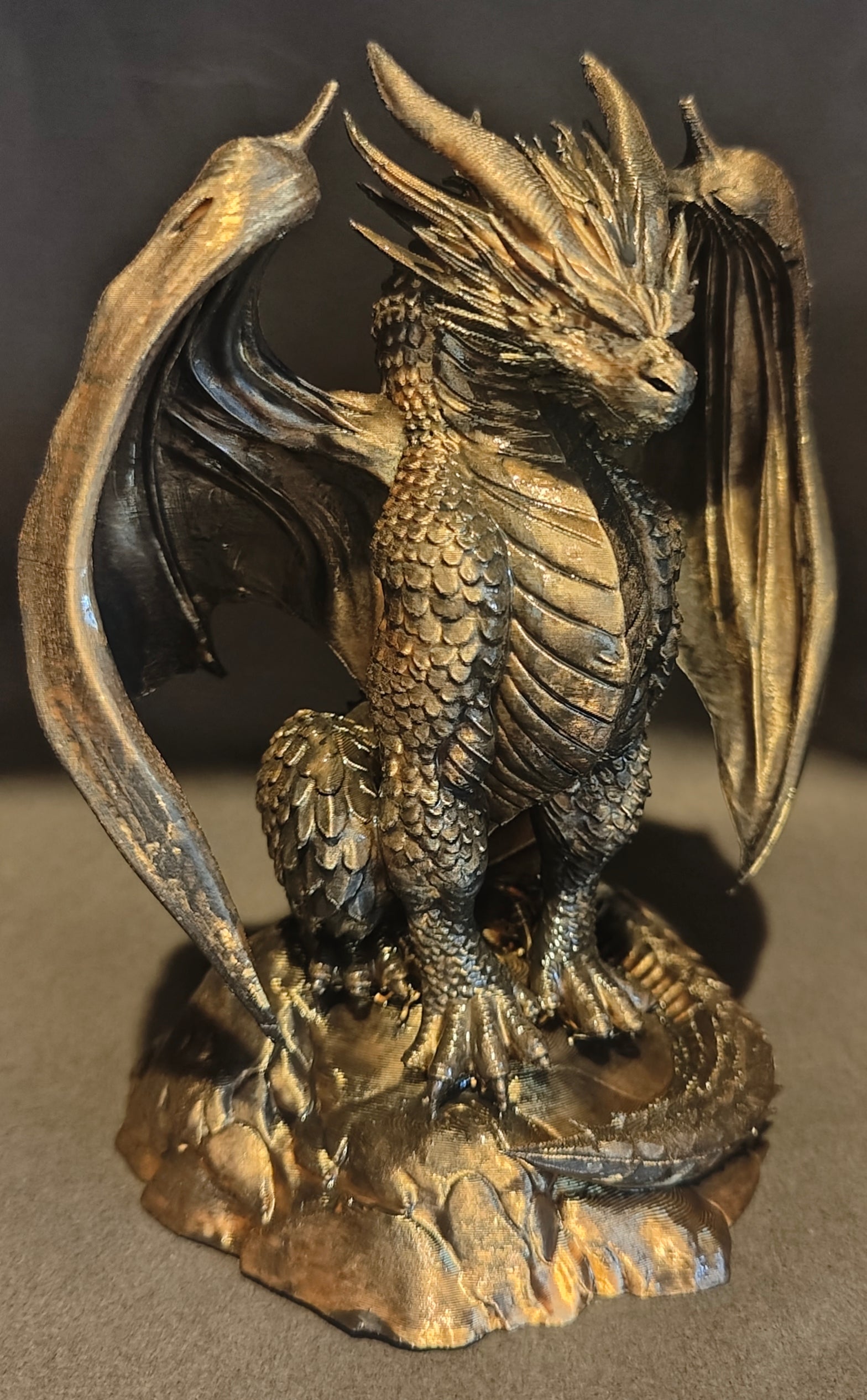 Epic 3D Printed Dragon Statue – Metallic Finish, Highly Detailed