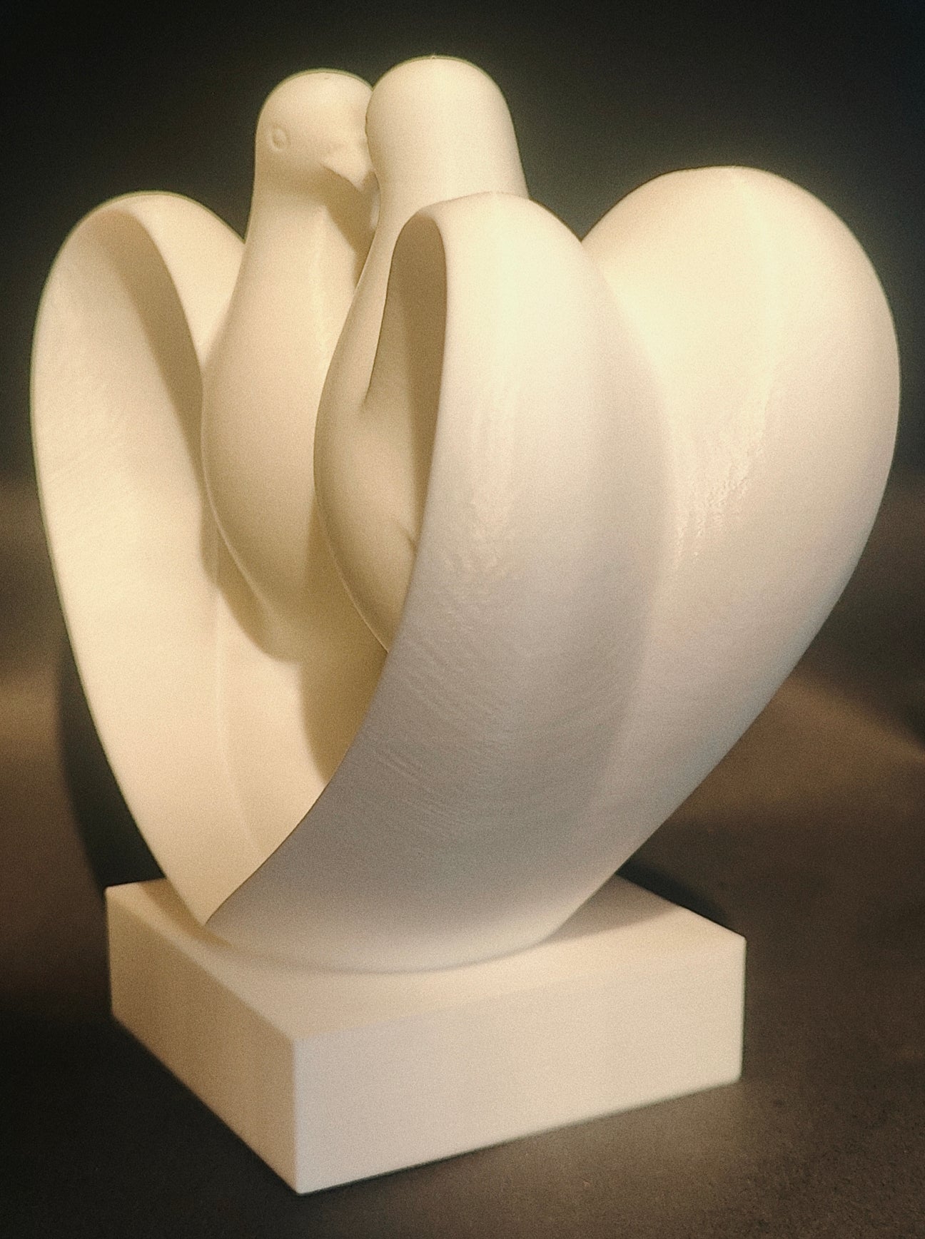 Love Birds Heart Sculpture Matte White
