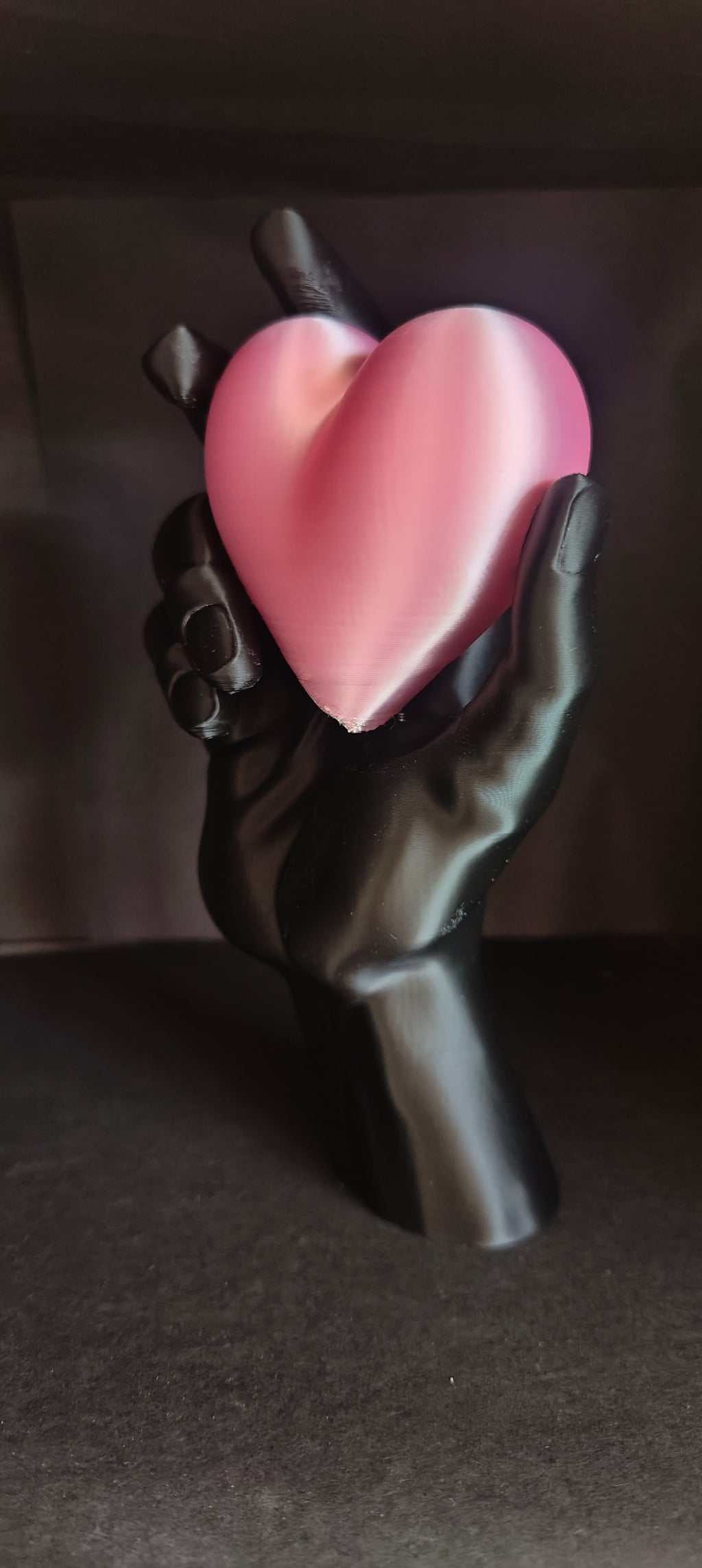 Held Heart Sculpture Matte Black & Soft Pink