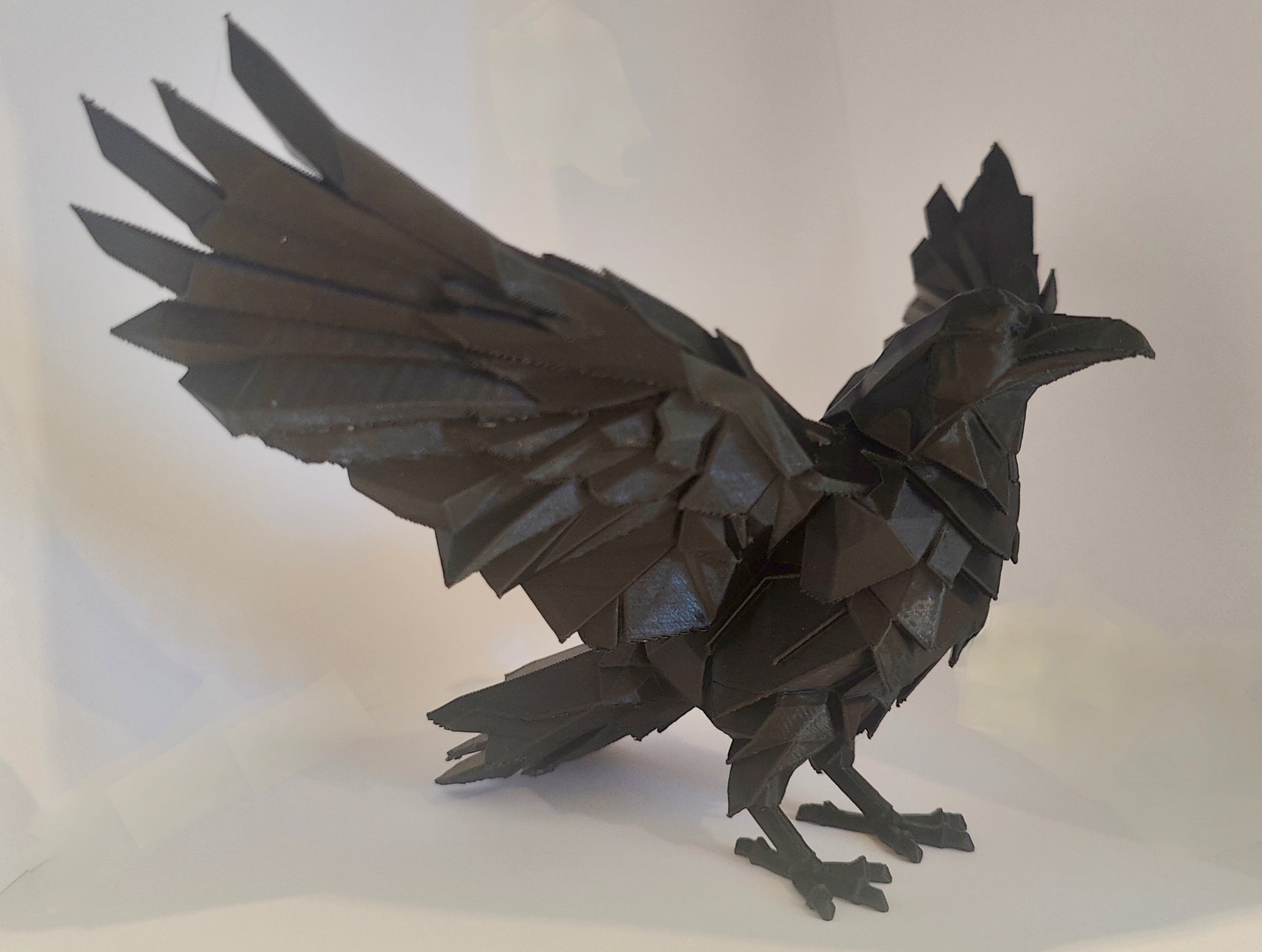 Striking 3D Printed Raven Sculpture – Dark Geometric Art Piece