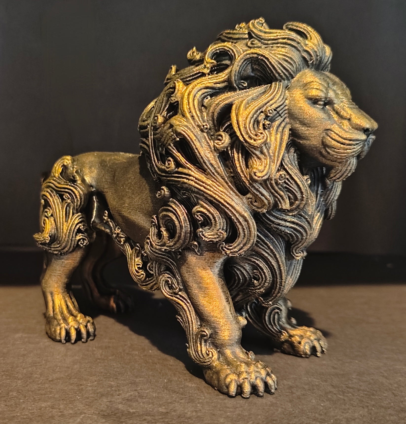 Ornate Lion Figurine Hand-Finished 3D Print