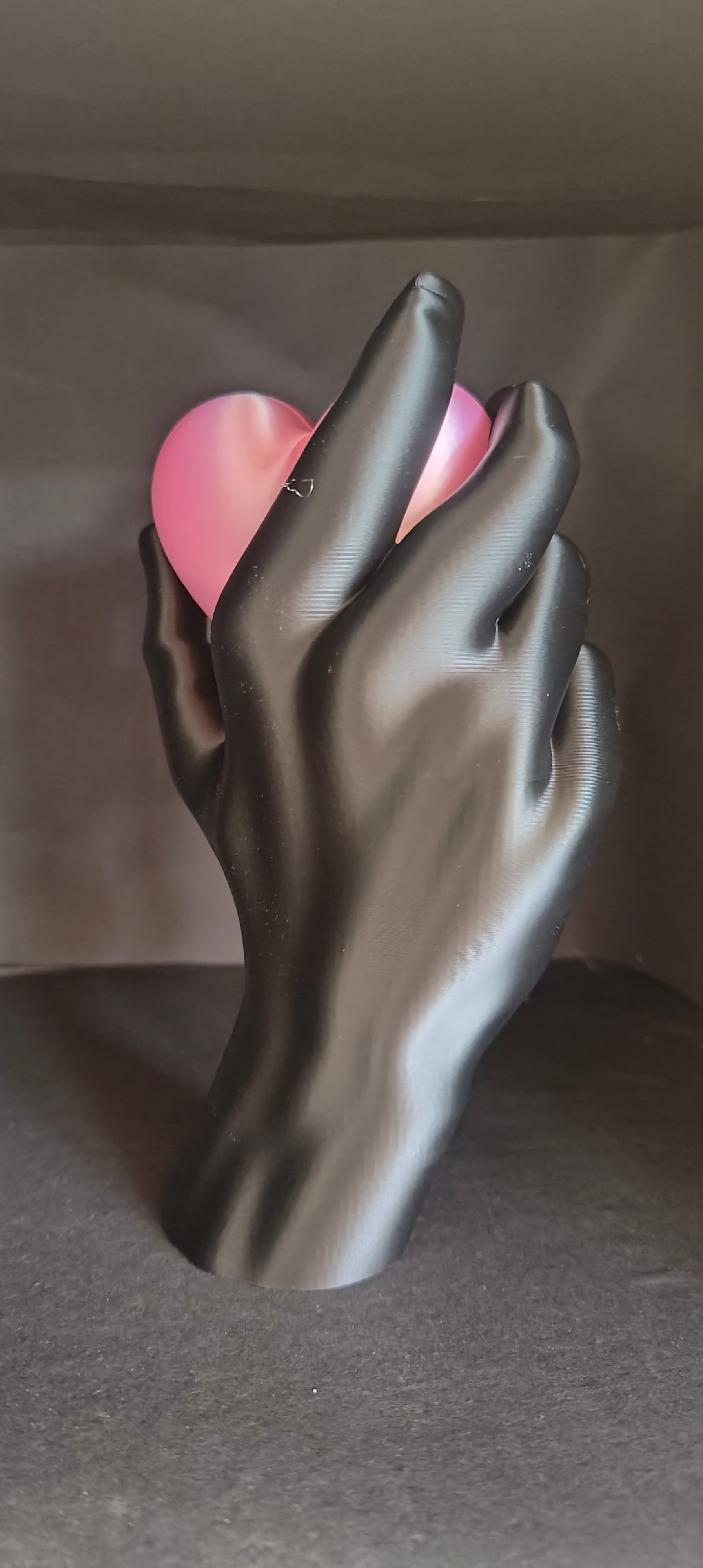 Held Heart Sculpture Matte Black & Soft Pink