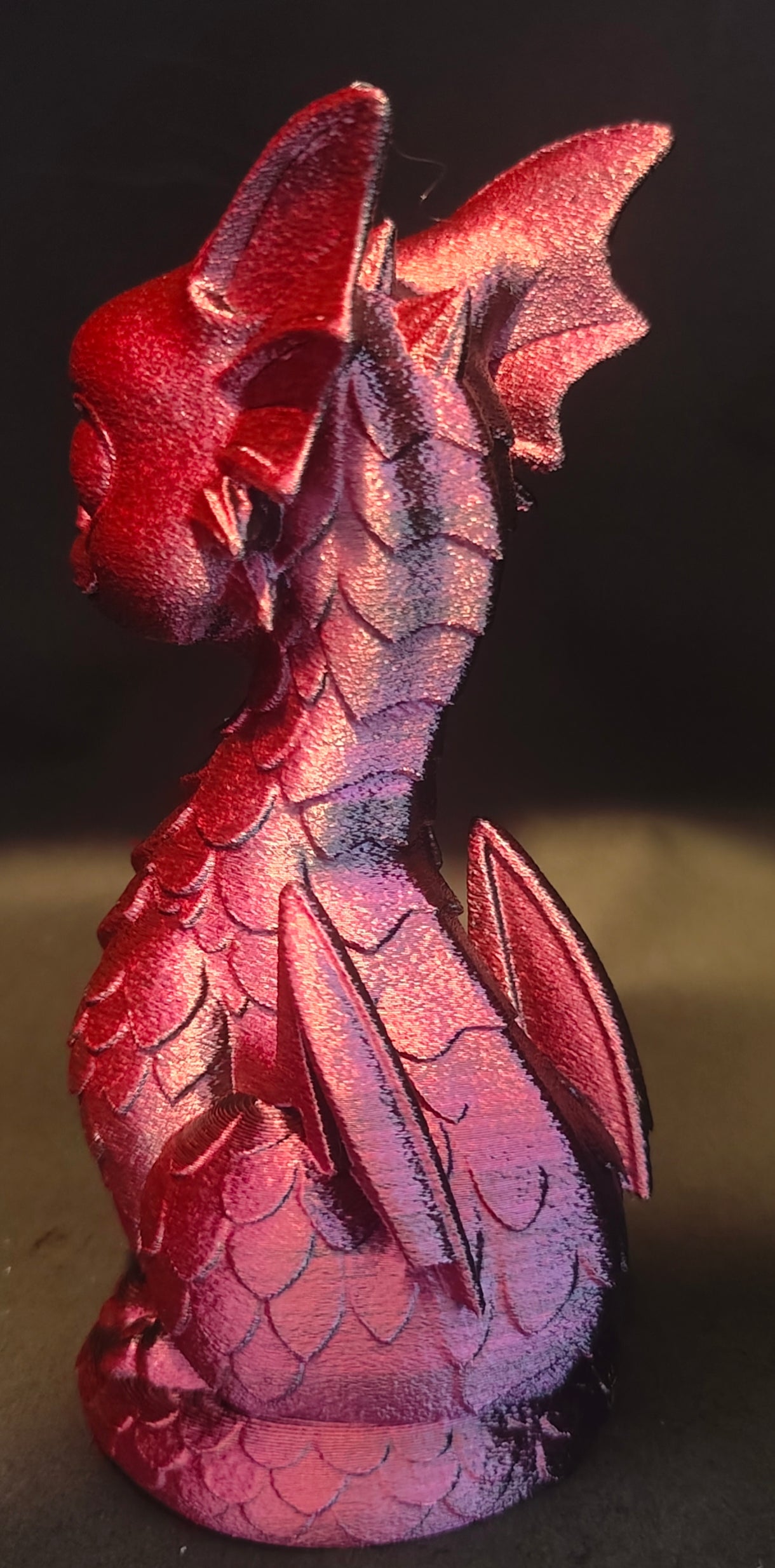 Cute Baby Dragon Figurine 3D Printed in Stunning Metallic Pink/Black