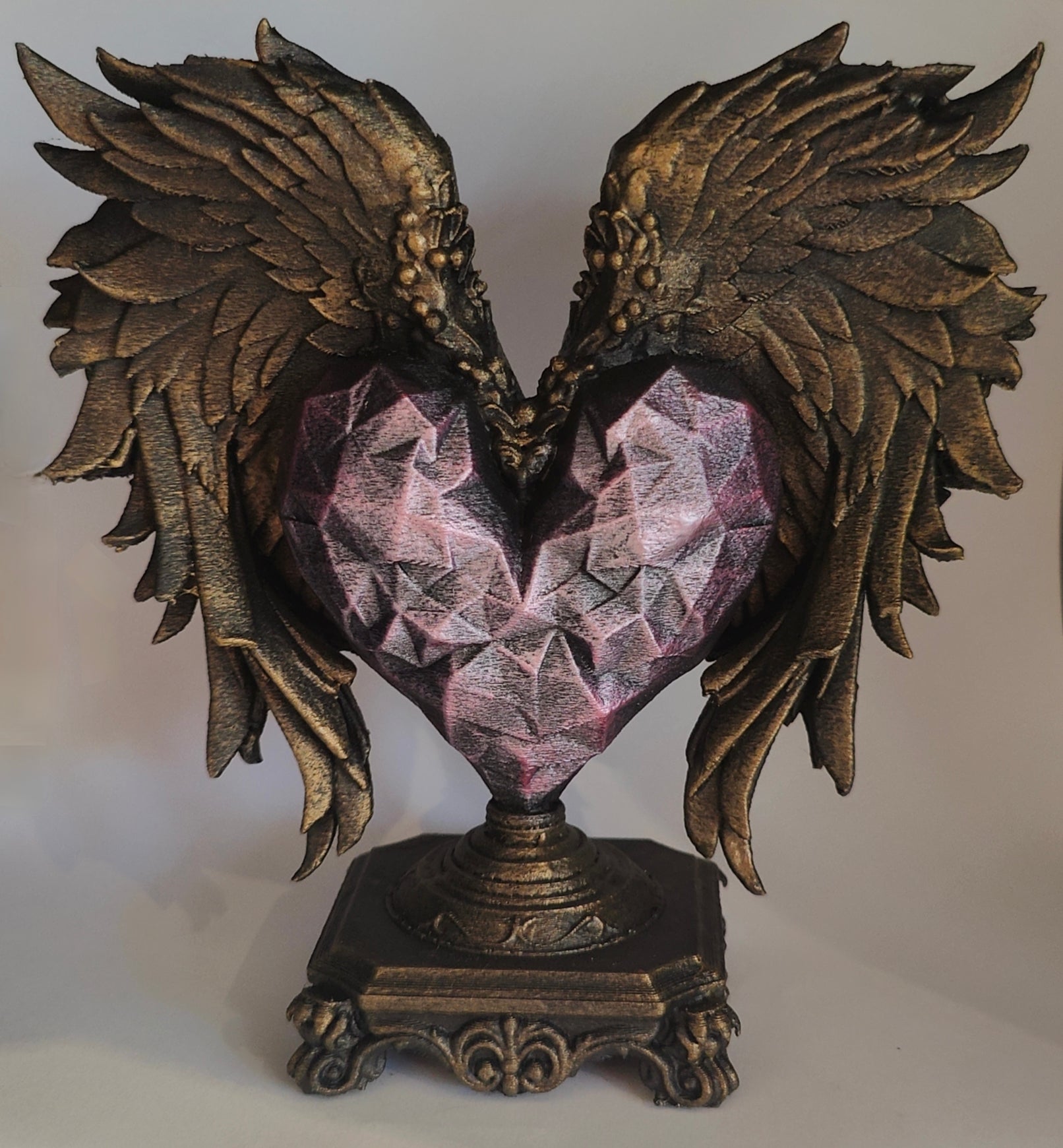 Winged Heart Sculpture Antique Gold & Rose
