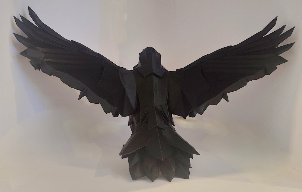 Striking 3D Printed Raven Sculpture – Dark Geometric Art Piece