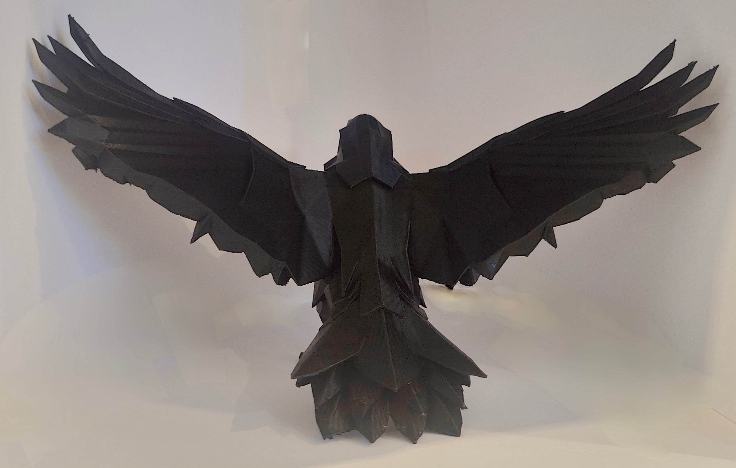 Striking 3D Printed Raven Sculpture – Dark Geometric Art Piece