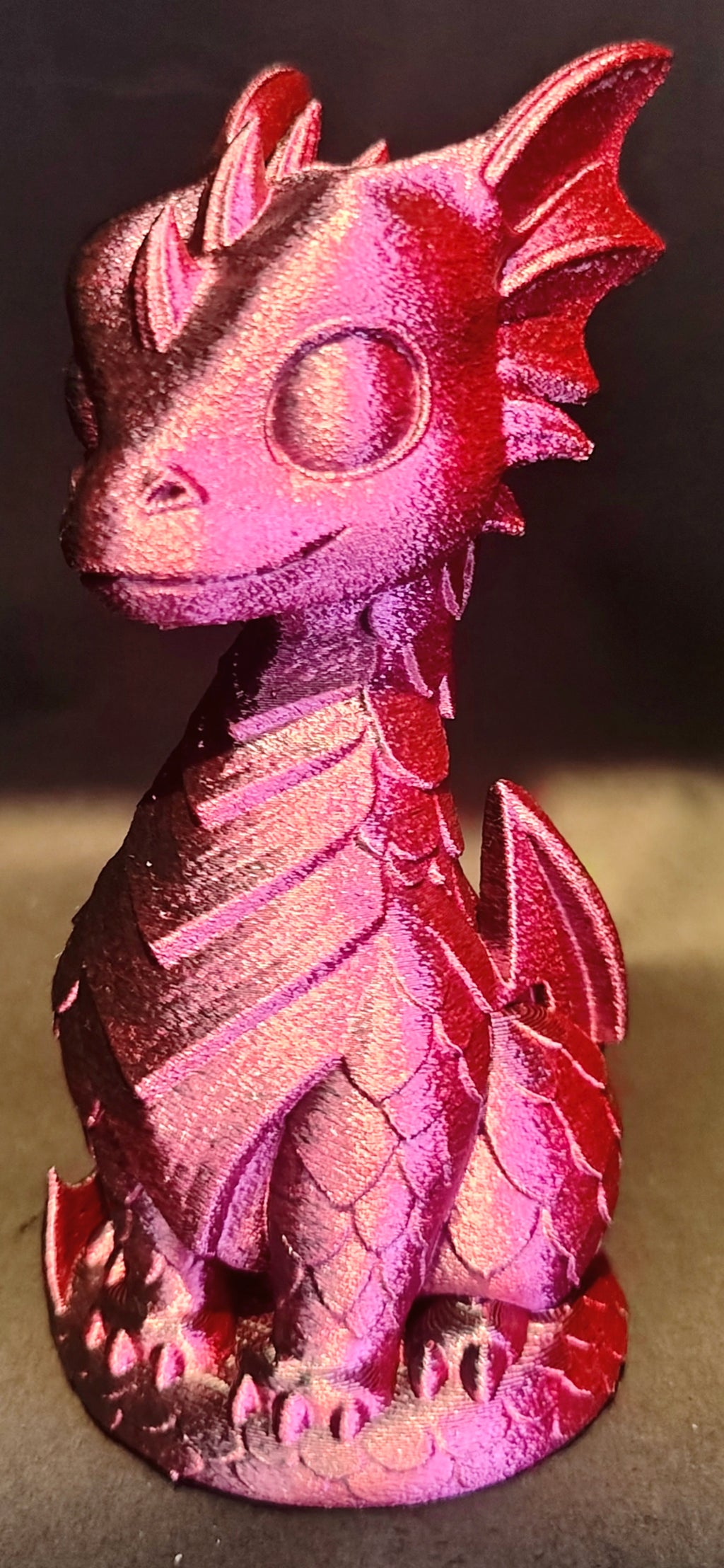 Cute Baby Dragon Figurine 3D Printed in Stunning Metallic Pink/Black