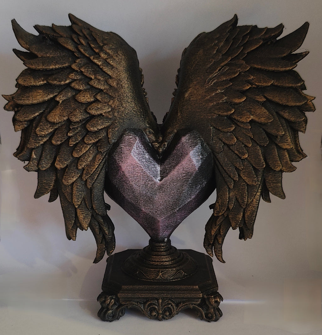 Winged Heart Sculpture Antique Gold & Rose