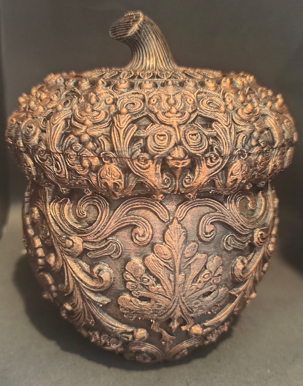 Ornate Acorn Storage Container                  Detailed 3D Printed Decor Piece