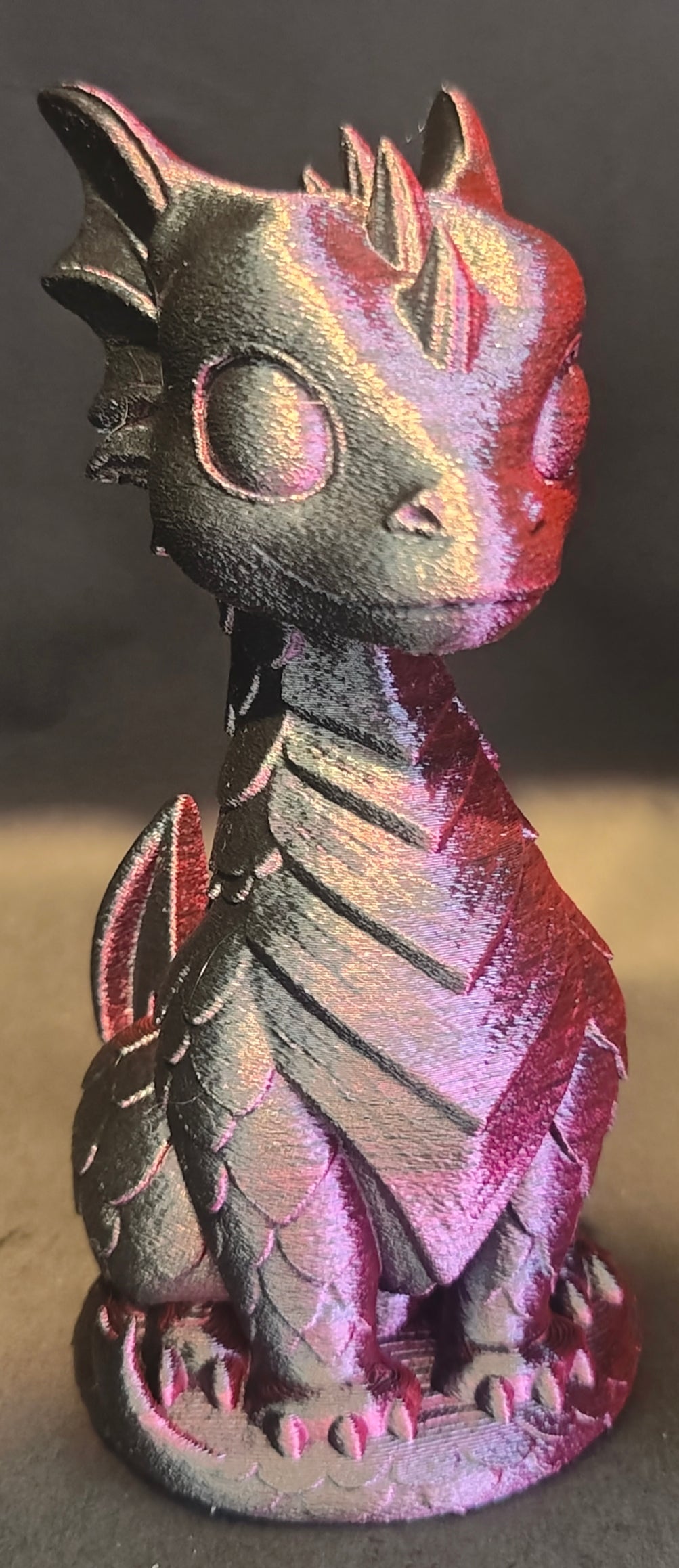 Cute Baby Dragon Figurine 3D Printed in Stunning Metallic Pink/Black
