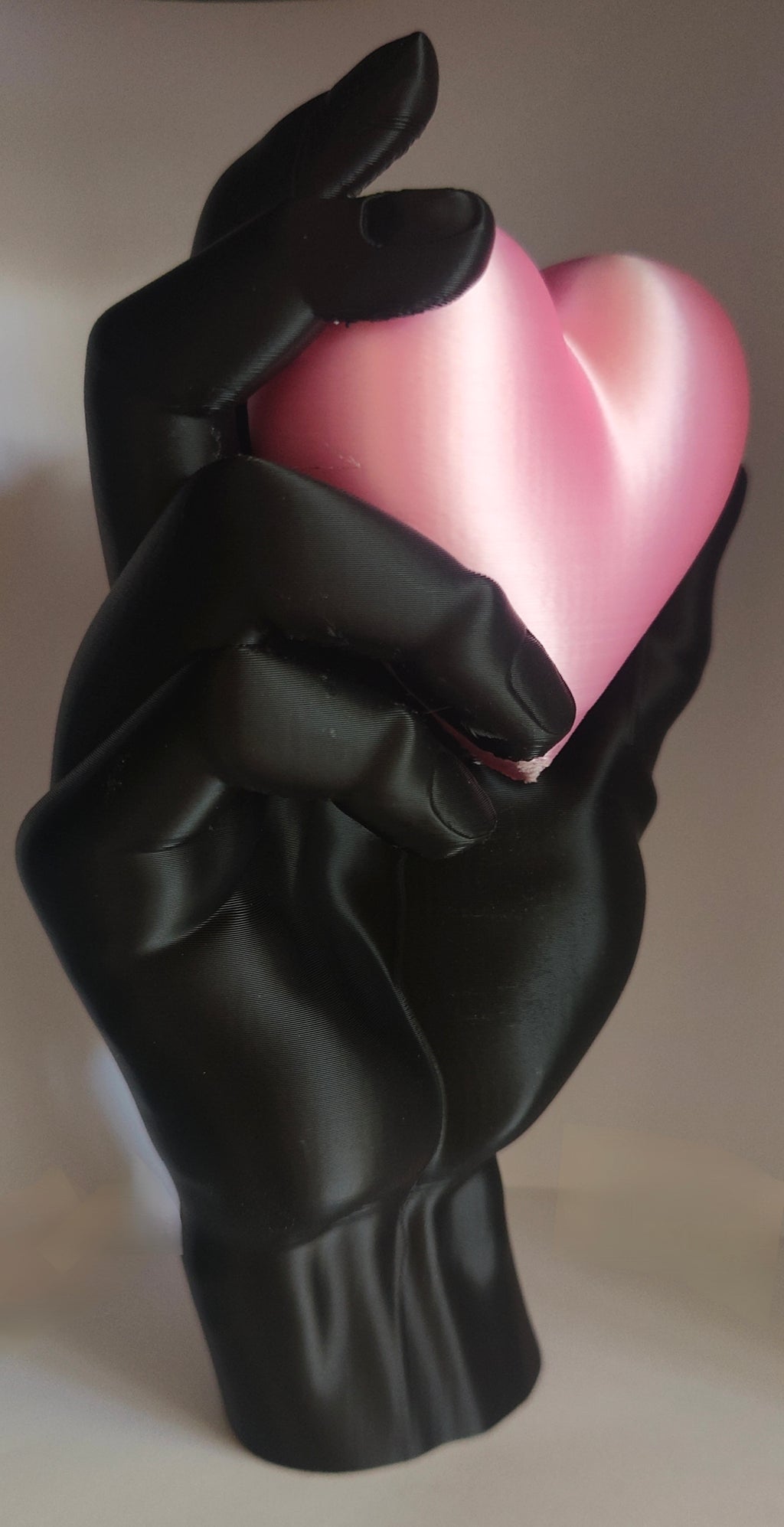 Held Heart Sculpture Matte Black & Soft Pink