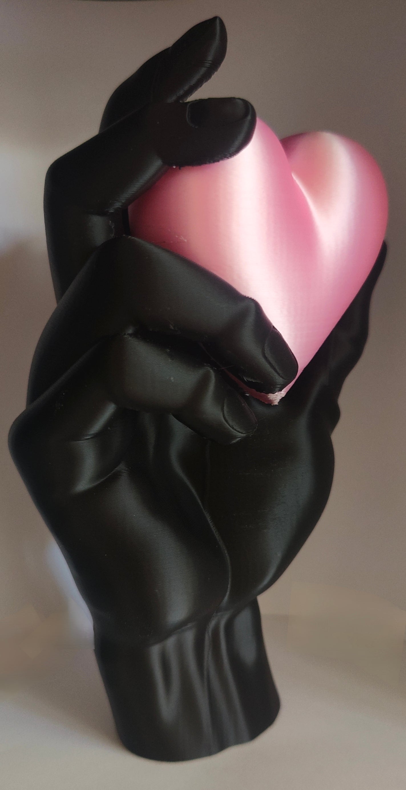 Held Heart Sculpture Matte Black & Soft Pink